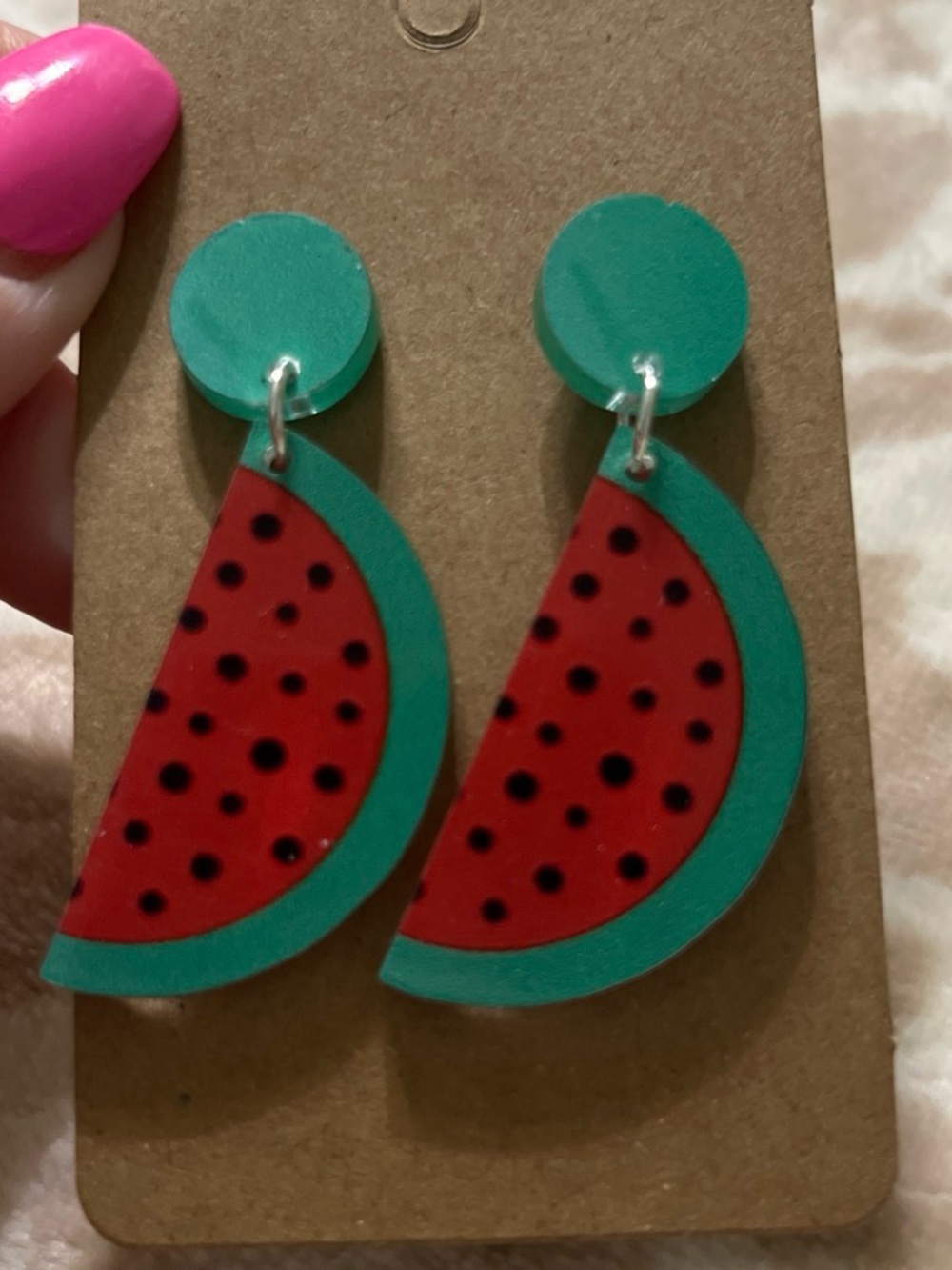 Kids Watermelon Dangle Earrings - Red & Green